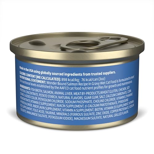 Image of Amazon Brand - Wonder Bound Canned Wet Cat Food (Salmon Recipe in Gravy), No Artificial Flavors, Adult Recipe, 3 Ounce (Pack of 24)