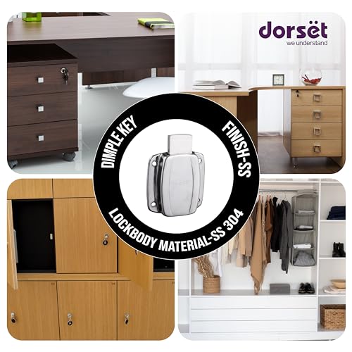 Image of Dorset Secura Wardrobe Lock with Key - 25 mm Furniture Lock for Wooden Cabinets, Cupboards, Almirah | Ideal for Drawers with 2 Keys | Durable,Stainless Steel Finish | 1 Year Warranty | AL400SS