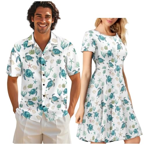Image of AFPANQZ Couple Matching Outfit Casual Men's Button Down Shirt or Short Sleeve Summer Sundresses Dresses for Women 2026