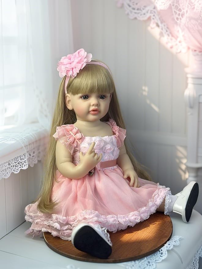 KAWAYII -22 Inch Toddler Full Body Standable Reborn Baby Dolls Girl Betty Soft Vinyl Handmade Realistic Newborn Baby Doll with Beautiful Dress