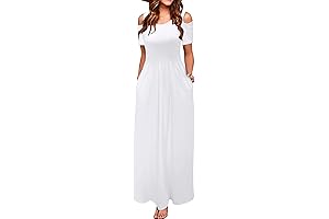 Women's 2023 Summer Maxi Sundress with Cold Shoulder and Pockets