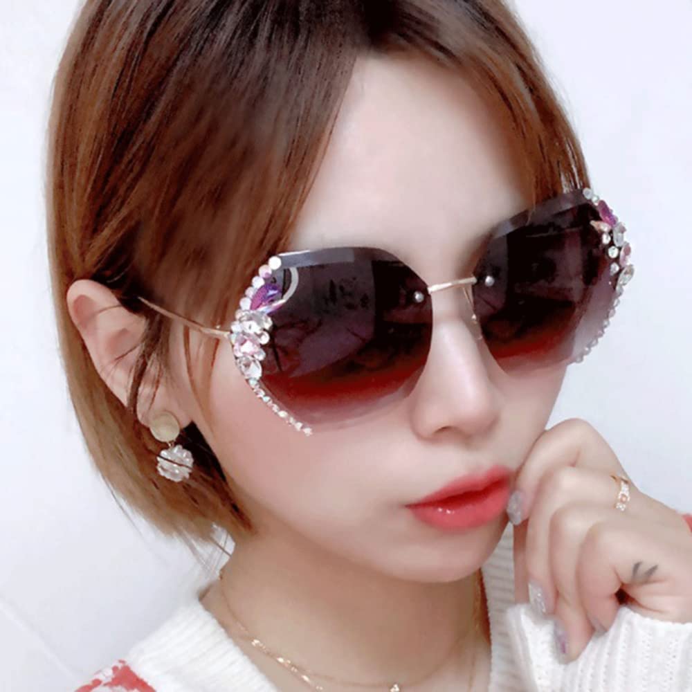 Gafas de Sol de Diamante sin Montura para Mujer 2022, Gafas de Sol de Diamante Degradado de Gran tamaño, Gafas de Sol de Cristal con protección UV