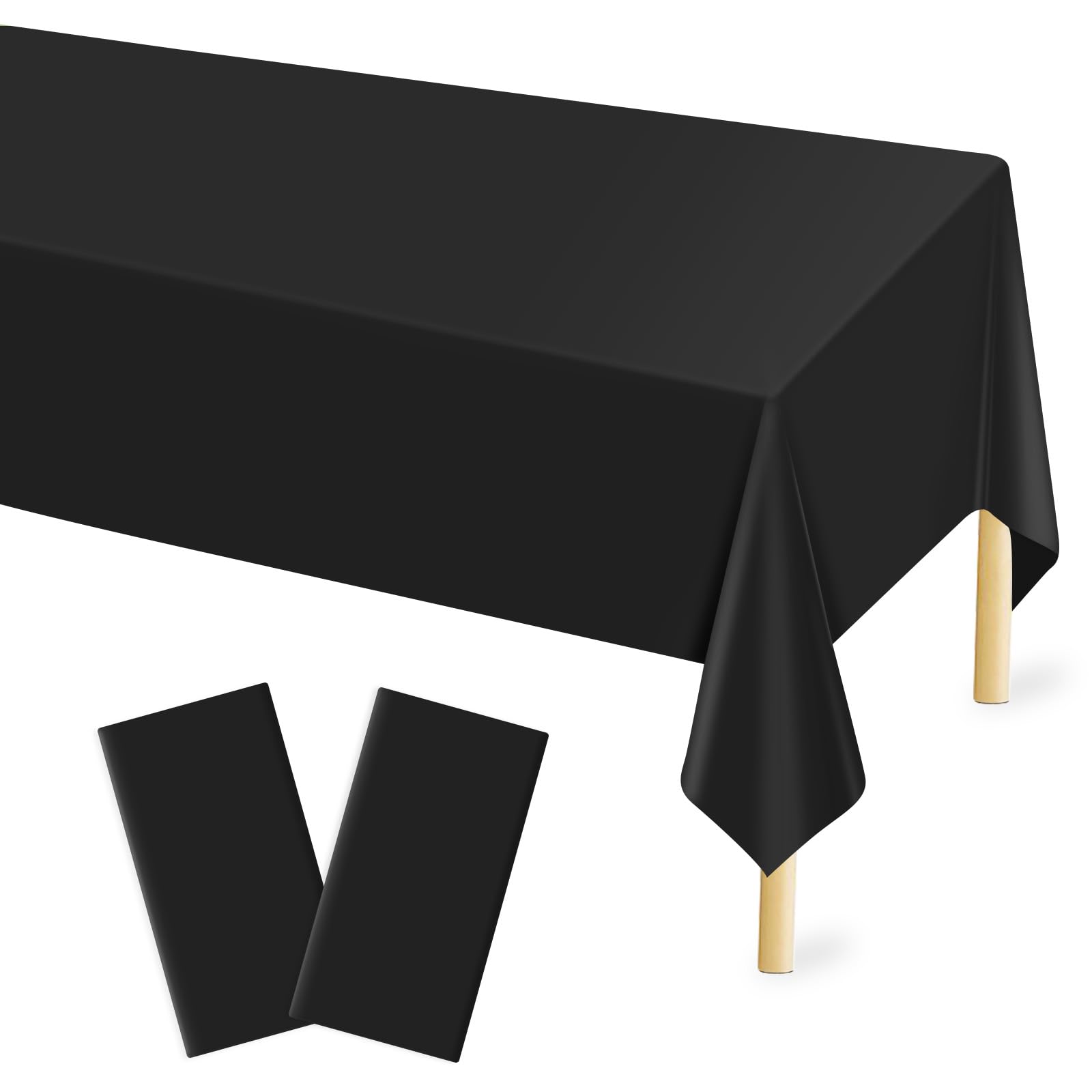 Mulbozy 2 Pcs Black Plastic Tablecloth, Black Table Cloth Disposable