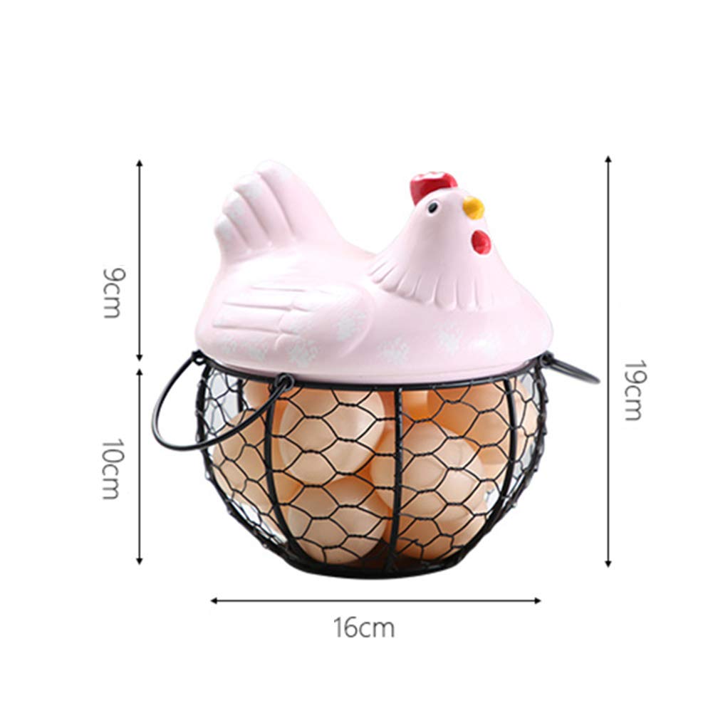 Cesta de huevos en forma de pollo con acabado cromado de alambre para almacenamiento de huevos, soporte de cesta de organización estilo granja para huevos con capacidad para hasta 15 huevos