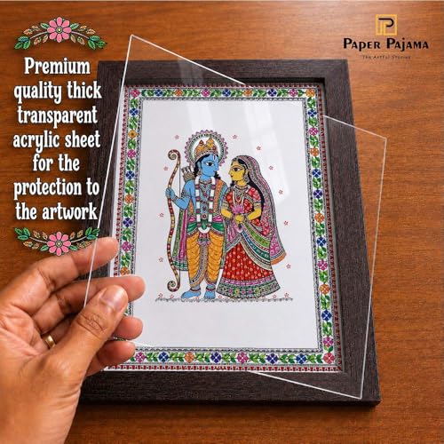 Image of PAPER PAJAMA Sita Ram Wall Art for Living Room | Madhubani Painting of Lord Rama & Goddess Sita | Traditional Indian Folk Art Framed Decor for Home, Office & Pooja Room (10x13 Inches)
