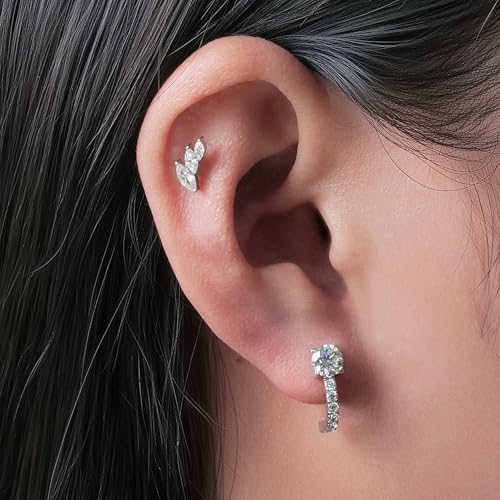 limerencia ASTM F136 Threadless Push in Titanium Earrings,Hypoallergenic Flat Back Cubic Zirconia G23 18G 6mm 8mm Body Piercing Studs for Cartilage Helix Tragus Conch(a pair)2