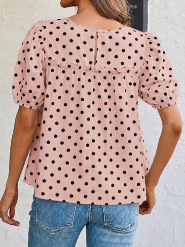 Image of Tankaneo Womens Puff Sleeve Peplum Babydoll Tops Summer Flowy Pleated Cotton T-Shirts Casual Loose Fit Cute Blouse