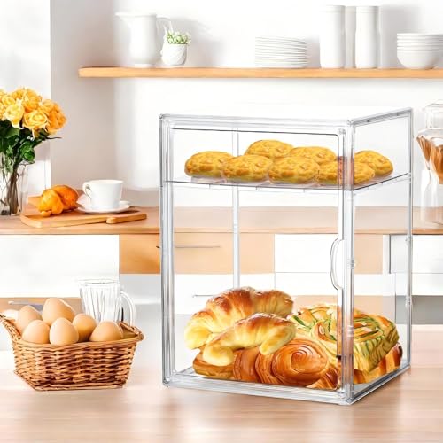 Image of Pastry Display Case, 2 Pack 4 Layers Clear Bread Box for Kitchen Countertop