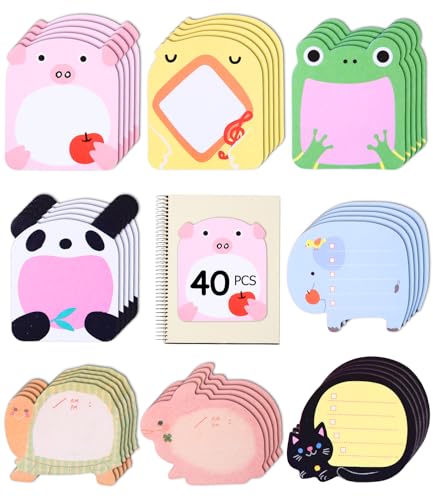 40 Paquetes de Notas Adhesivas de Animales, 800 Hojas Notas Adhesivas de Dibujos Animados con 8 Diseños Diferentes, Sticky Notes Bonitos para Regalos Infantiles, Fiestas, Escuela, Oficina y Hogar