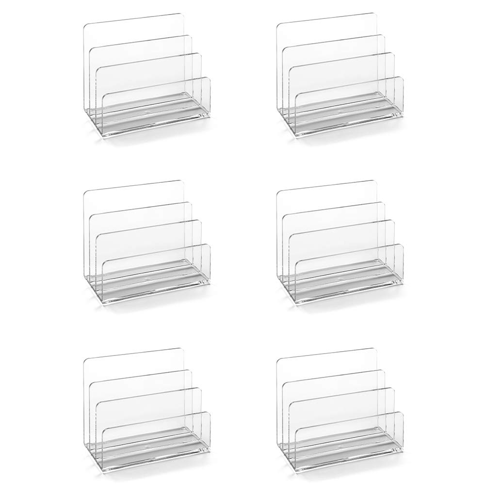 Osco Clear Acrylic Letter Holder, 6 Pack Desk Organiser, Mail Sorter for Envelopes and Paperwork, Durable Document Rack, Non Slip Rubber Feet, Office Storage Accessory, H14.5 x W17.5 x D9.5 cm โ image 1