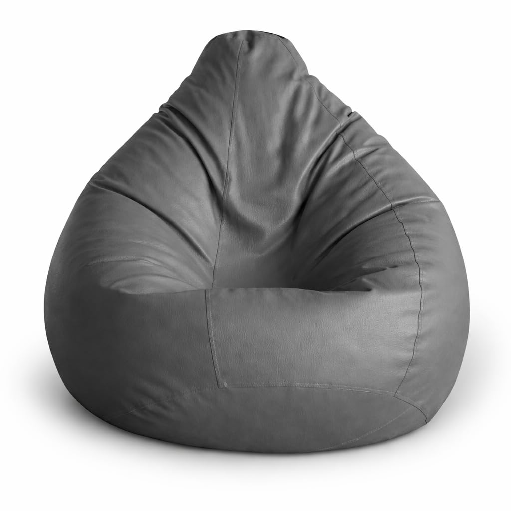 Style Homez Premium Leatherette Classic Bean Bag XXL Grey Cover - Image 1