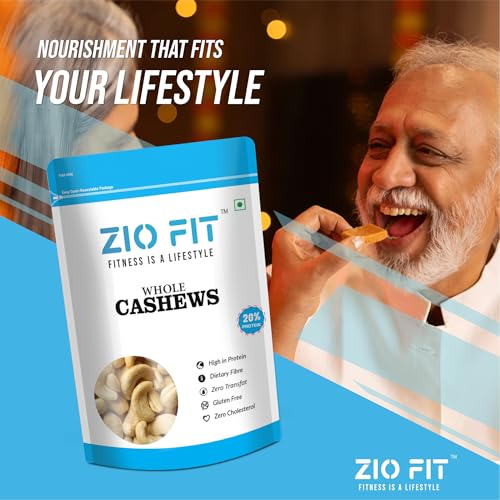 Image of Ziofit Indian Whole Cashews | 200g (Buy 1 Get 1 Free) | Nutritious Dry Fruit | Healthy Snacks, Rich in Nutrients | Protein | Fiber | Vitamins, Roasted | Nutritious & Delicious Healthy Snack | Gluten Free | Cashews Rich in Protein | Magnesium and Phosphorus | Plant Protein & Rich in Minerals & Vitamins.