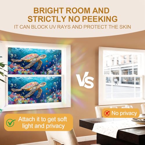Image of Sea Turtle Stained Glass Window Film - Ocean Privacy Cling