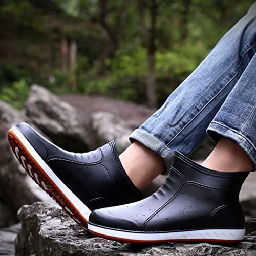 QIANGG Mens korte rubberen regenlaarzen, mode outdoor waterdichte enkel vissen laarzen, zwart/blauw/bruin, zwart (US) 9.5 (UK) 8.5 (EU) 44 (JP) 27 - Image 3