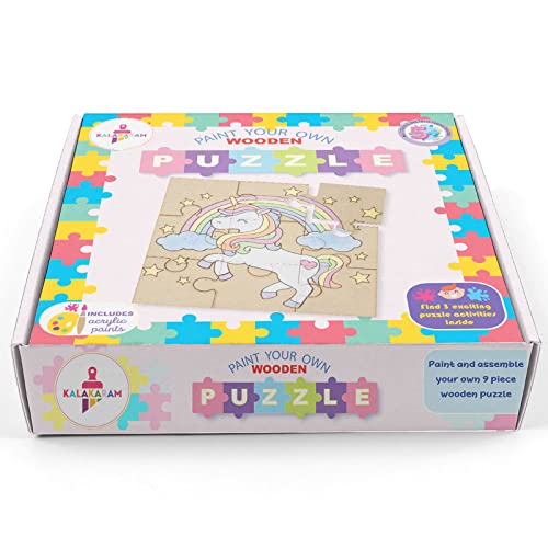 Image of Kalakaram DIY Unicorn Wooden Puzzle Painting Kit for Kids Age 5+ - Creative Art & Craft Activity Set with Paints, Brush & Puzzle, Educational Learning Toy, Screen-Free DIY Painting Kit, Birthday Gift, Return Gift & Party Favor for Boys and Girls