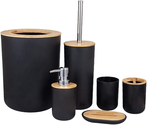 Alipis Juego de accesorios de baño amarillo Kit de accesorios completo Bote de basura Soporte para cepillo de dientes Loción Botella Jabonera Taza