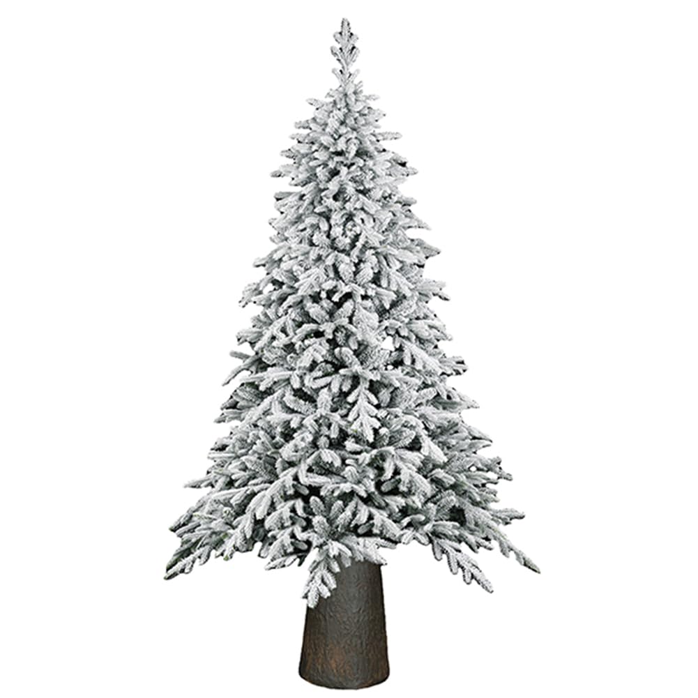 BAKAJI Albero di Natale Innevato Macao Bianco Foltissimo con Base in Resina Effetto Legno, Apertura Facile ad Ombrello, Decorazione Addobbo Natalizio in PVC Altissima Qualità Folto Realistico (210 cm)