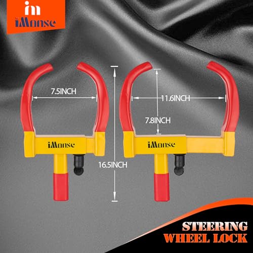 Universal Wheel Lock Heavy Duty Security Trailer Wheel Lock Tires Anti Theft for Car SUV Boat Motorcycle Golf Cart Great Deterrent Bright Color with 3 Keys (Red-Yellow)