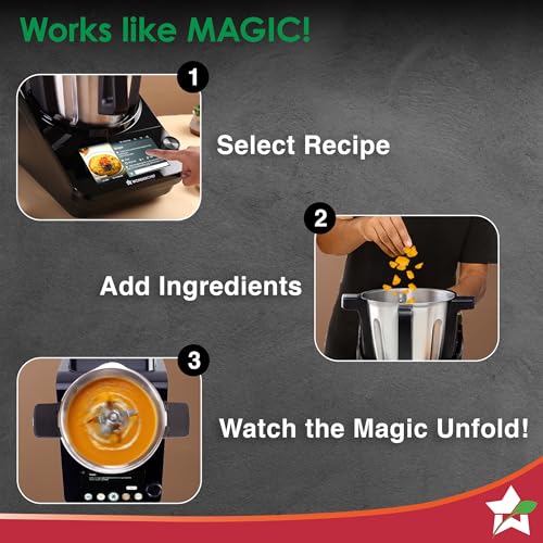 Image of Wonderchef Chef Magic Kitchen Robot, Automatic Cooking Assistant, 500+ Recipes by Chef Sanjeev Kapoor, 15+ Cooking Modes, Create /Edit Recipes, Built-in Weighing Scale, Wi-fi & Phone App, 2-Yr Warranty