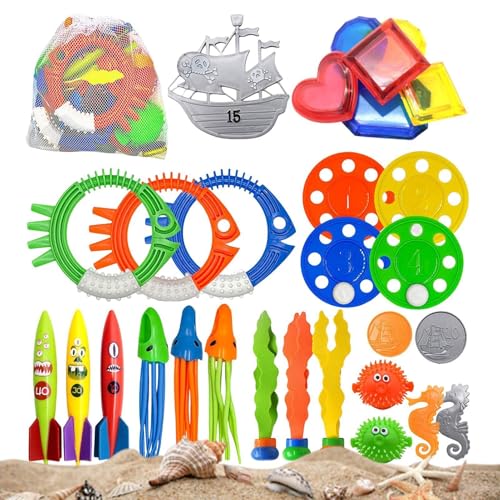 Jeu Aquatique Coulant de Natation sans Ennui - Kit 34 Accessoires Plongée Enfant 3-12 Ans