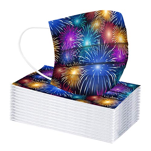 ZQP BEUU 40PCS 2021 Happy New Year Face_Mack Adult Disposable 3 Layer Face Covering Breathable Comfortable Anti-dust Skin Friendly Cotton Facial Bandanas with Elastic Earring Gift for Women Men