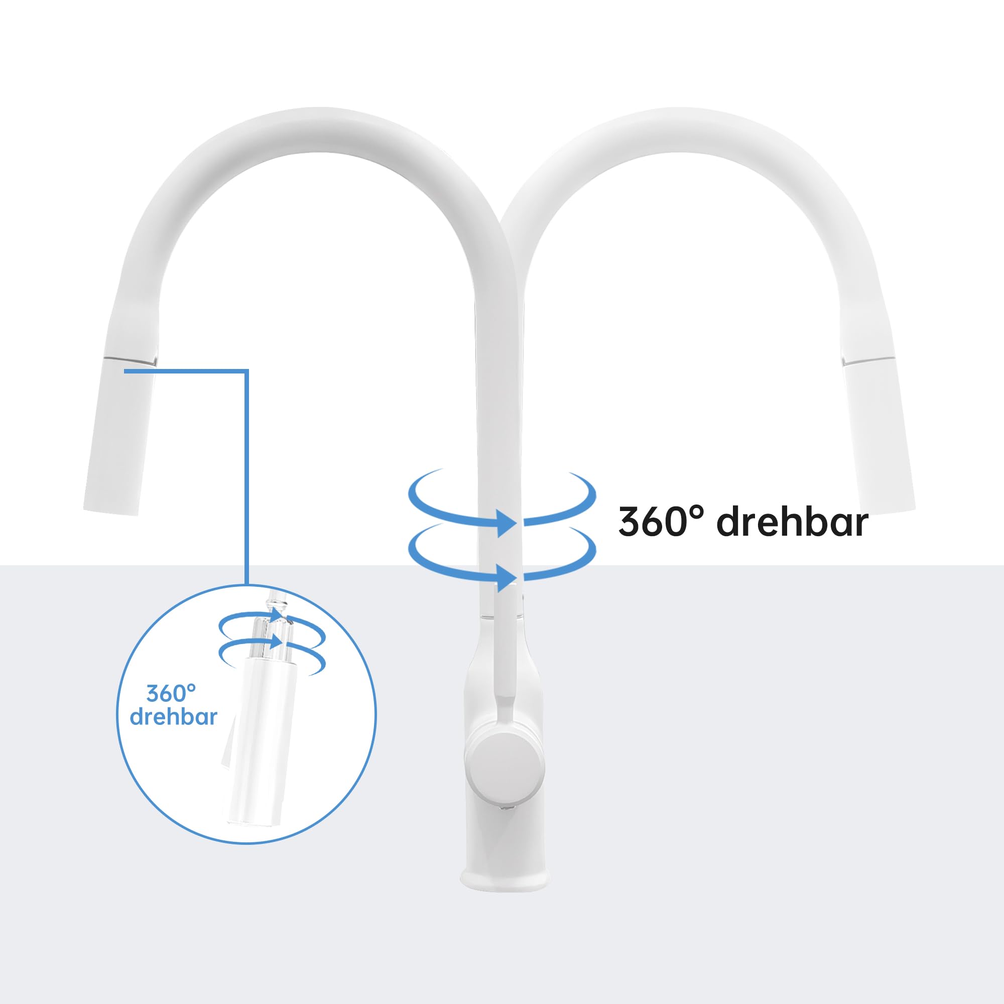 Grifo de Cocina para Lavabo, Grifo mezclador de Baño, Grifo de Cocina, con Dos Funciones de Pulverización, Giratorio 360°, con Ducha Extensible, para Baño Cocina (Blanco)