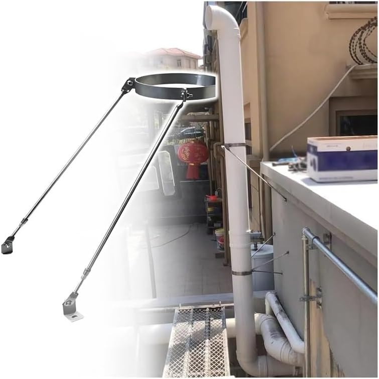 Adjustable Stainless Steel Chimney Roof Bracket Kit - Heavy-Duty Stove Pipe Supports for Roof, Wall, and Outdoor Use (Hoop Diameter: 3.5" / 90mm)