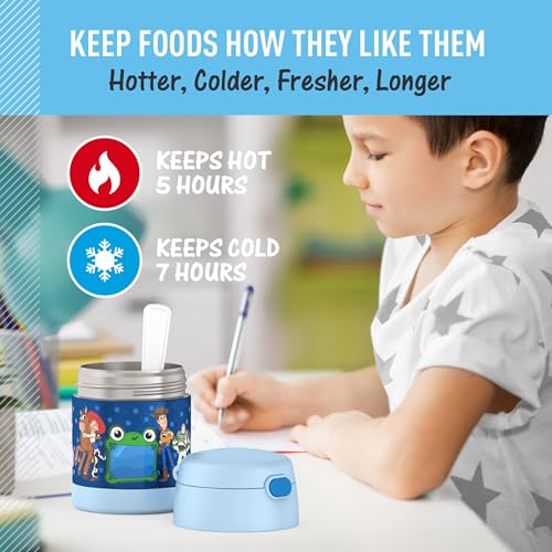 Image of THERMOS FUNTAINER Food Jar with Spoon, 10oz, Toy Story 5 | Kid-Friendly Stainless Steel Insulated Food Container, Keeps Food Hot or Cold Longer for School & Play, BPA Free