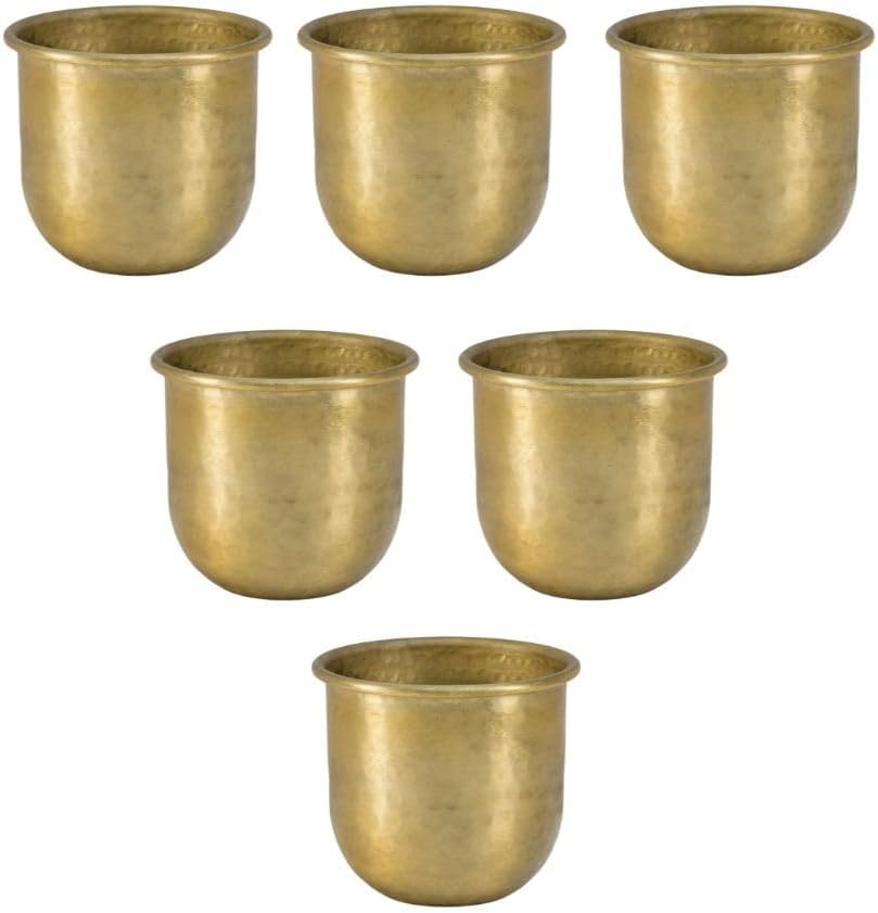 Serene Spaces Living Gold Brass Look Vintage Aluminum Vase - Perfect Decorative Accent for Plants, Weddings, and Events, Metallic Pot for Home, Small, Set of 2