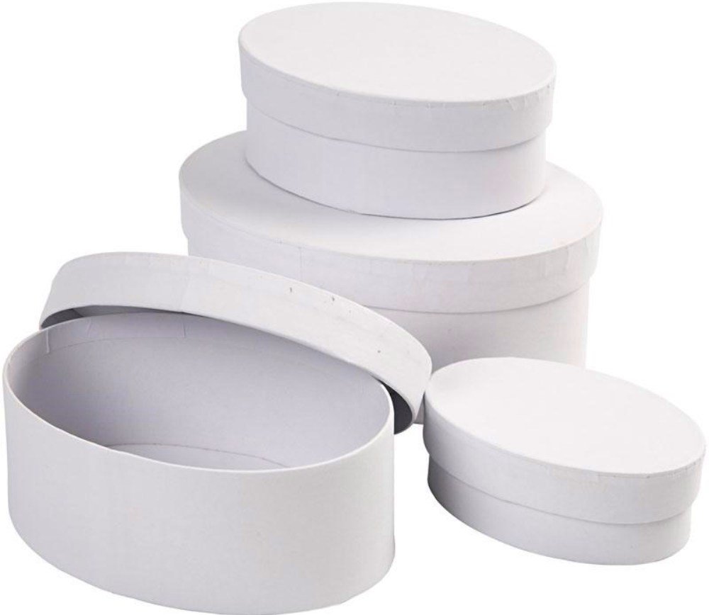 Buy 4 White Paper Mache Oval Stacking Boxes Largest 16x7cm Papier