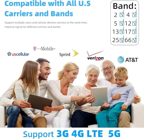 Image of Cell Phone Booster for Home, Up to 6000 Sq.Ft,Cell Phone Signal Booster with 2 Indoor Antennas for Band 66 /2 /4 /5 /12 /17 /13 /25