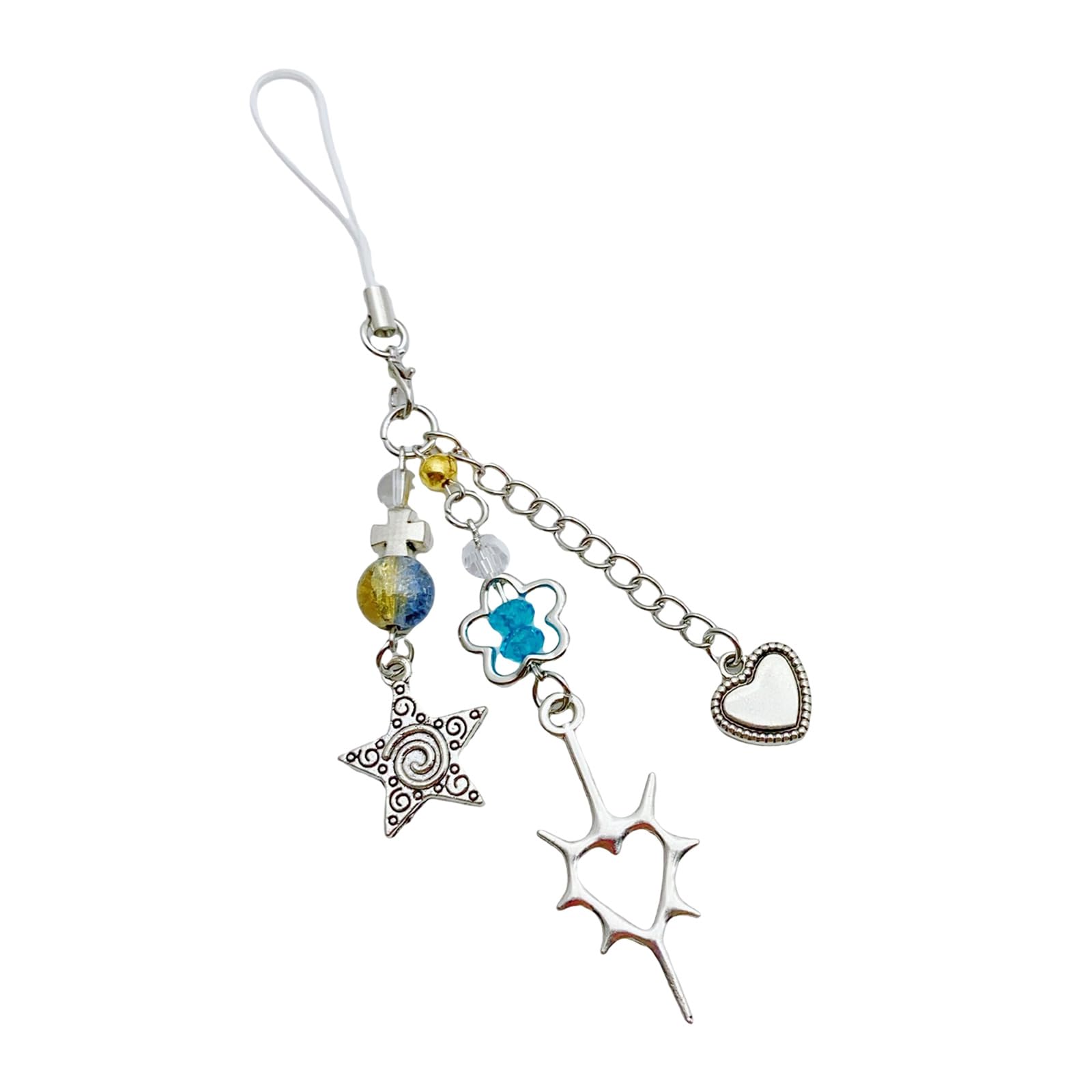 NEWFT Beaded Phone Lanyard Heart Crucifix Flower Keychain Handmade Cellphone Lanyard Stylish Pendant for Bags and Cameras