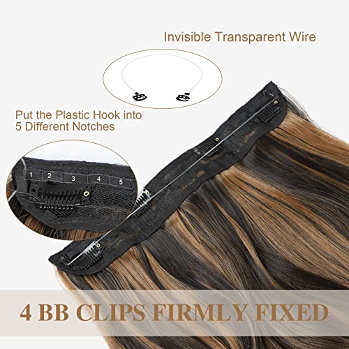Bogsea Halo Hair Extensions,Invisible Wire Hair Extensions,Clip In Hair Extensions With Invisible Wire Adjustable Size,20 Inch Light Brown With Blonde Highlights Hair Extensions, Long Wavy Hairpiece For Women #TOP4