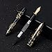 HONG DIAN Hongdian N23 Black Rabbit Fountain Pen, Long Blade Medium Nib Gold Trim, New Year Lucky Rabbit Carving Design, Smooth Writing Pen with Converter and Metal Pen Box Set