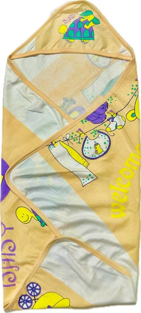 BabyNur Premium Printed Hooded Towel for Newborn Babies - Cartoon Print (Peach)…