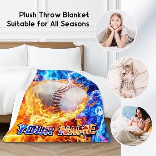 Baseball Blankets for Boys - Customize Sports Blanket - Comfy Cozy Flannel Throws for Couch, Room Decor 4 Sizes