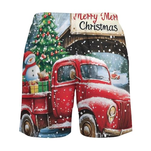 Christmas Red Truck Mens Swim Trunks with Quick-Drying Lining Beach Shorts for Outdoor Sports4