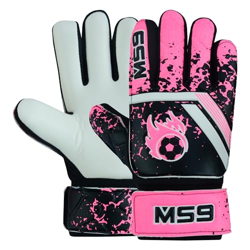 MS9 Kids Boys Children's Junior Football Goalkeeper Sports Soccer Goalie Gloves, Pink, Size 5 - Age 9 to 12 Years