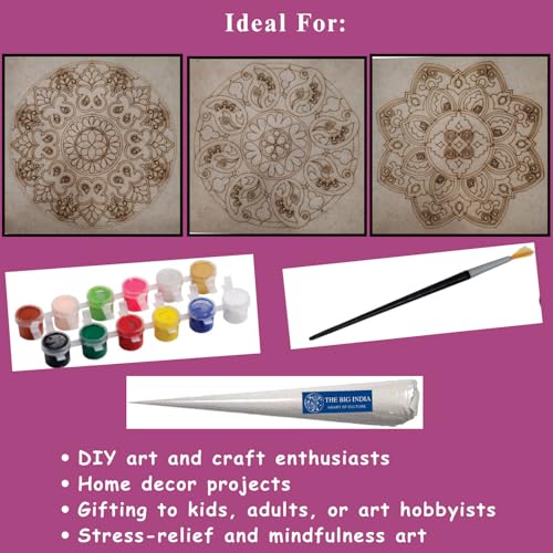 Image of Mandala Art Kit | 3 Premarked MDF Boards, 12 Acrylic Colors & 1 Ceramic Cone | DIY Painting Set for Kids & Adults | Mandala Dot Art & Home Decor Craft Kit