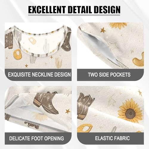 ALAZA Cowboy Boots Cactus Sunflower Pajamas Set Short Sleeve Cotton Sleepwear Summer Pjs 2 Piece 5-14Y4