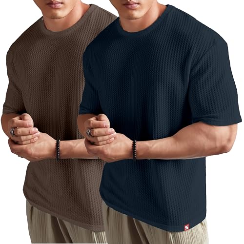 Image of SHODOX Mens Solid Dotted Unique Design Oversized Tshirt for Men - Round Neck Loose Fit Drop Shoulder Mens T-Shirt(Pack of 2)