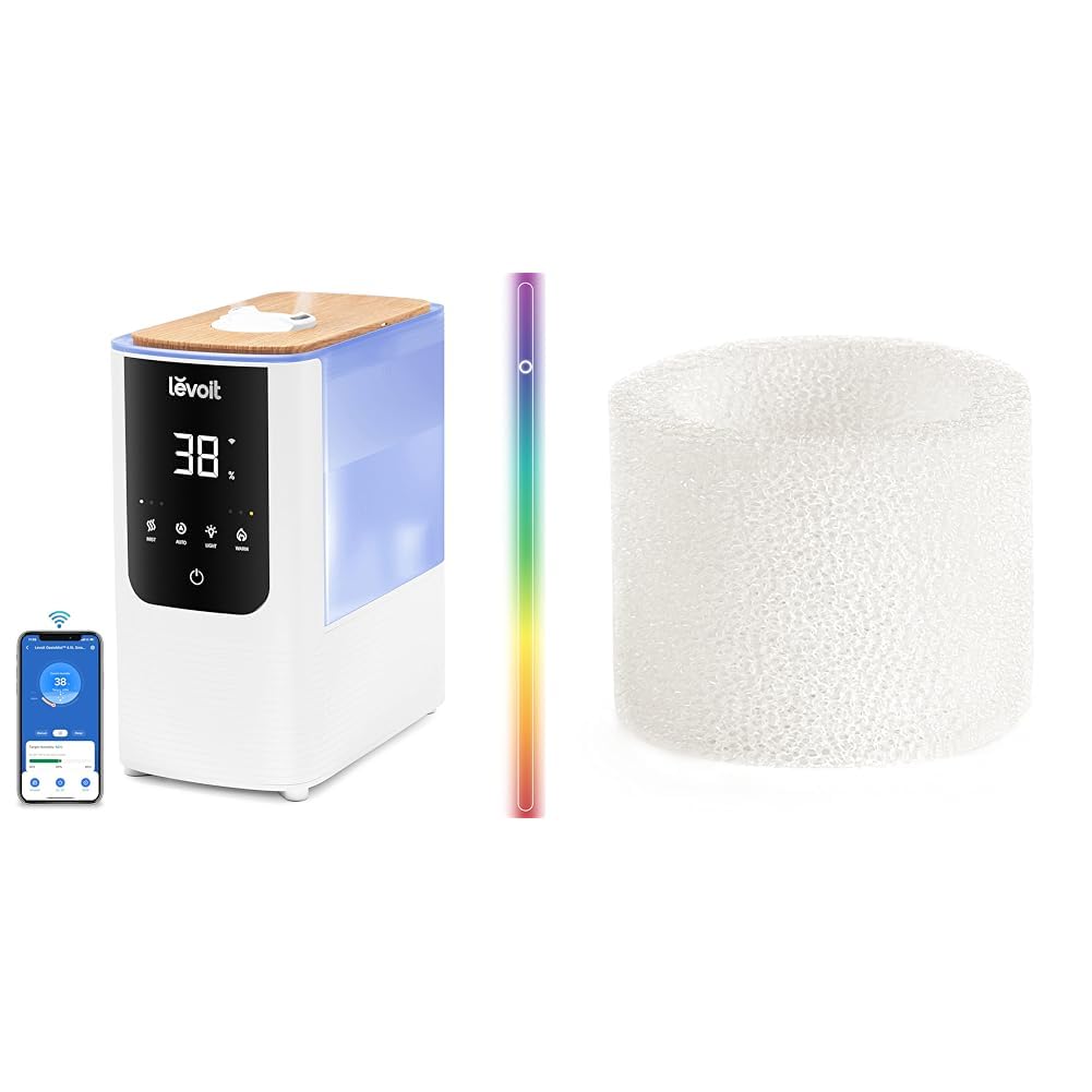 LEVOIT Humidificateur d'Air Intelligent WIFI 4.5L Top-Fill, 26dB Ultra Silencieux, 45H d'Autonomie & filtres de Rechange pour humidificateur, compatibles avec Dual150, Dual200S, Classic300(S)