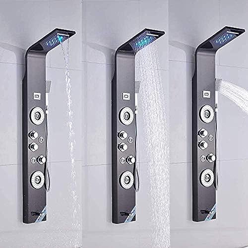 Panel de ducha negro LED de acero inoxidable con 3 manijas y 5 funciones miniatura 2