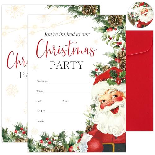 Invitaciones de fiesta de Navidad de Papá Noel tarjetas en blanco con sobres y pegatinas