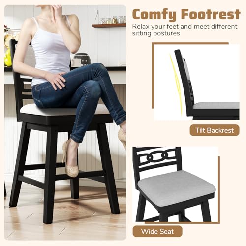 Butacos Giantex de 25 pulgadas, set de 2 sillas altas modernas para barra con respaldo acolchado y ahuecado, estructura de madera de caucho, giro de 360°, para isla de cocina, pub o cafetería miniatura 5