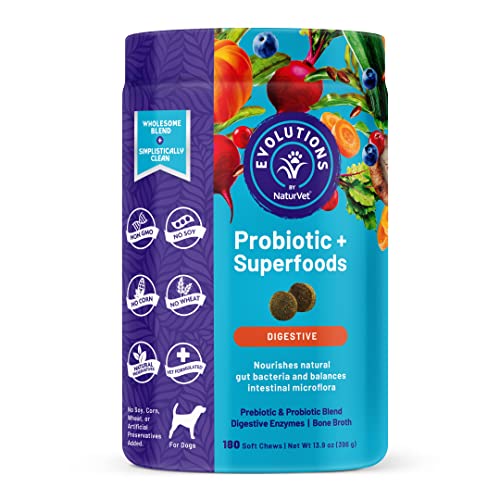 NaturVet Evolutions Probiotic & Superfoods 180ct Soft Chews for Dogs – Prebiotic & Probiotic Blend, Digestive Enzymes, Bone Broth, Omega’s – Nourishes Natural Gut Bacteria and Intestinal Microflora NaturVet Evolutions Probiotic & Superfoods 180ct Soft Chews for Dogs – Prebiotic & Probiotic Blend, Digestive Enzymes, Bone Broth, Omega’s – Nourishes Natural Gut Bacteria and Intestinal Microflora