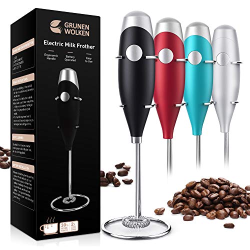 GRUNEN WOLKEN Milk Frother Handheld Get Froth in 7 Seconds High Powered Low