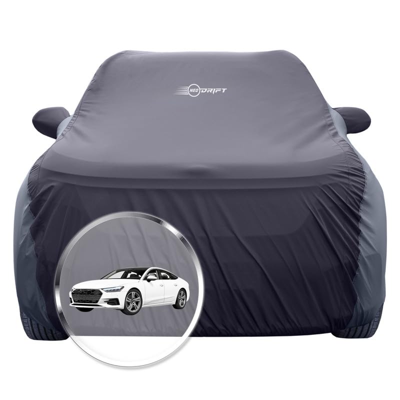 Image of NEODRIFT 'SuperTech' Car Cover for Audi A7 (100% Water-Resistant, All Weather Protection, Tailored Fit, Multi-Layered & Breathable Fabric) (Colour: Black+D.Grey)
