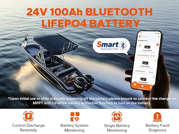Image of LiTime 24V 100Ah LiFePO4 Lithium Battery, Bluetooth 5.0, Low-Temp Cutoff Protection, 4000+ Deep Cycles, Built-in 100A BMS for Marine, Trolling Motors, RVs,Off-Grid