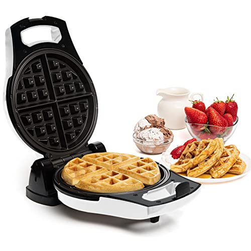 Image of Moss & Stone Belgian Waffle Maker - Rotating Flip Design, 8-Inch | Electric Waffle Iron Non-Stick Grids for Easy Release & Clean, Adjustable Temperature, Compact Upright Storage, White